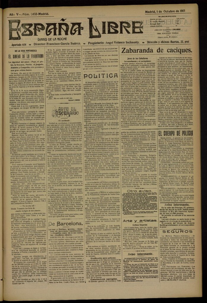 Miniatura de España Libre : Diario de la noche del 1 de octubre de 1915, nº 1432