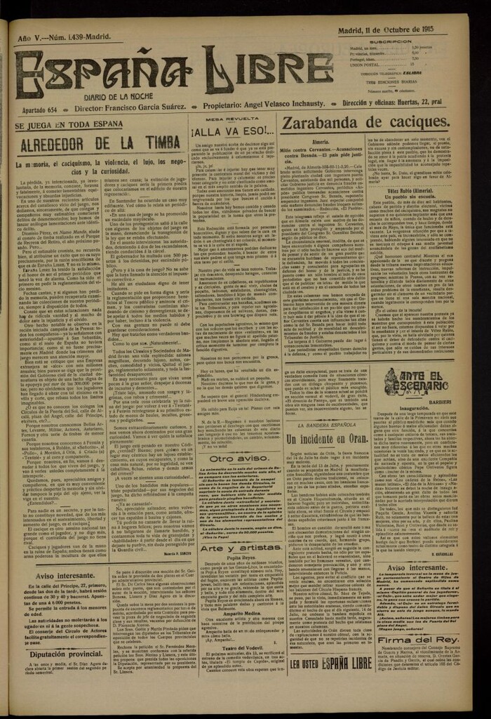 Miniatura de España Libre : Diario de la noche del 11 de octubre de 1915, nº 1439