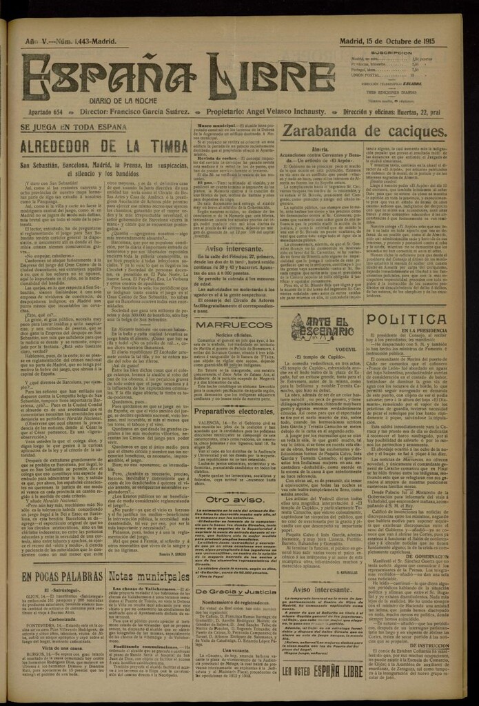 Miniatura de España Libre : Diario de la noche del 15 de octubre de 1915, nº 1443