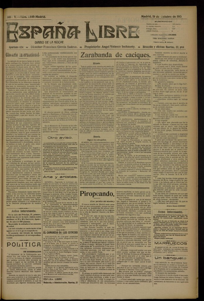 Miniatura de España Libre : Diario de la noche del 19 de octubre de 1915, nº 1446