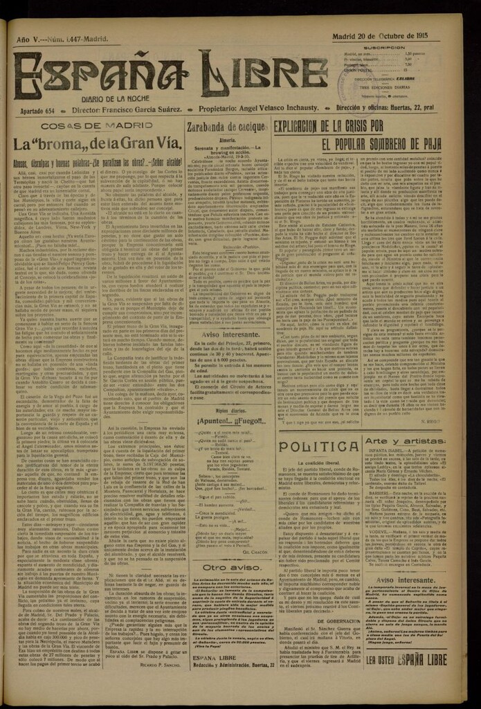 Miniatura de España Libre : Diario de la noche del 20 de octubre de 1915, nº 1447