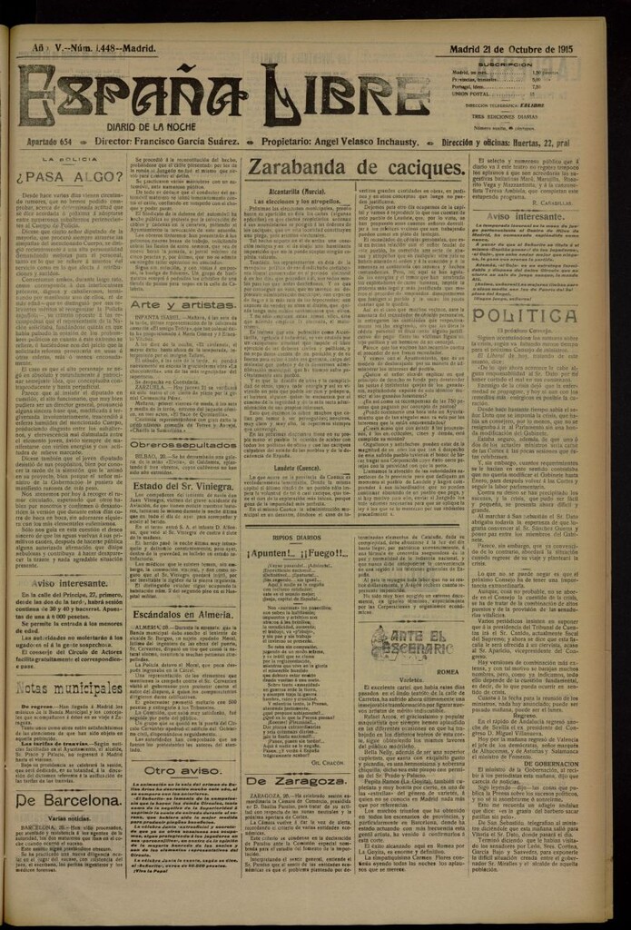 Miniatura de España Libre : Diario de la noche del 21 de octubre de 1915, nº 1448