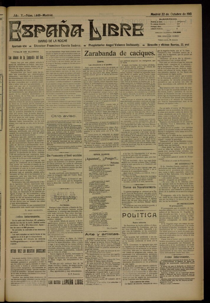 Miniatura de España Libre : Diario de la noche del 22 de octubre de 1915, nº 1449