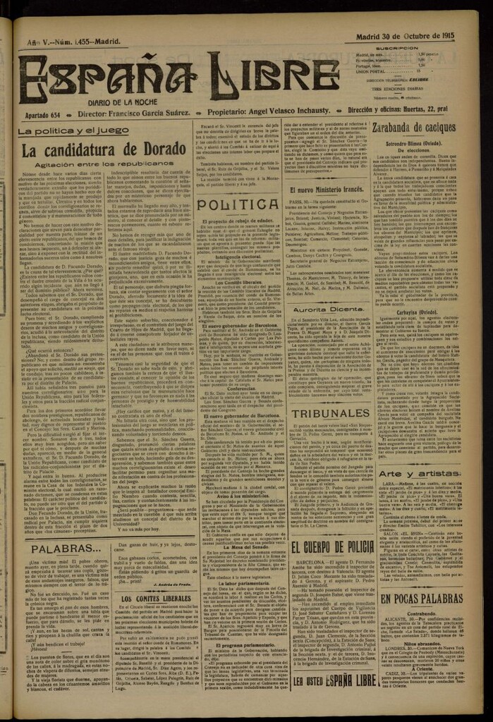 Miniatura de España Libre : Diario de la noche del 30 de octubre de 1915, nº 1455