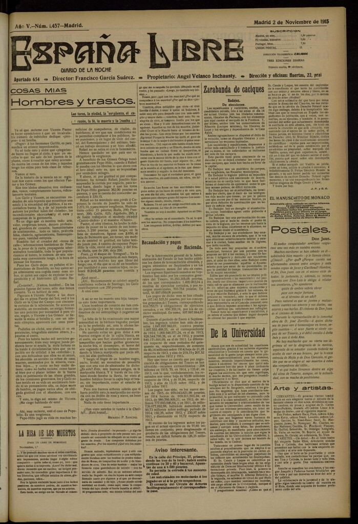 Miniatura de España Libre : Diario de la noche del 2 de noviembre de 1915, nº 1457