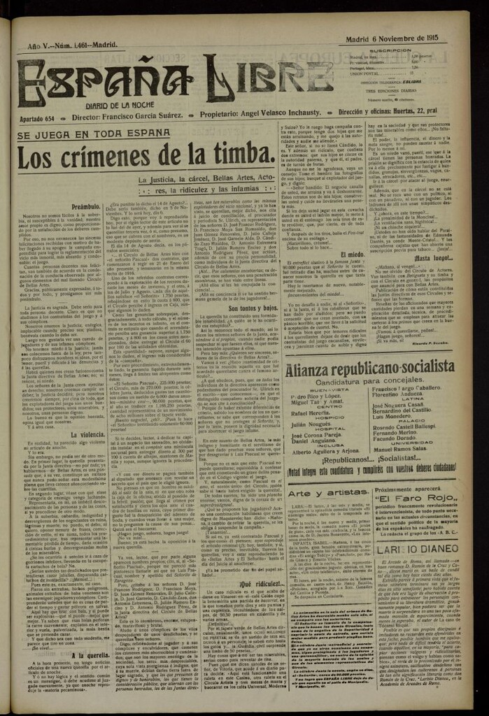 Miniatura de España Libre : Diario de la noche del 6 de noviembre de 1915, nº 1461