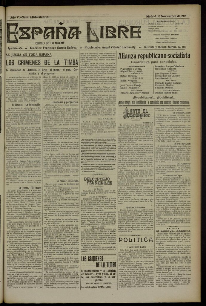 Miniatura de España Libre : Diario de la noche del 10 de noviembre de 1915, nº 1464