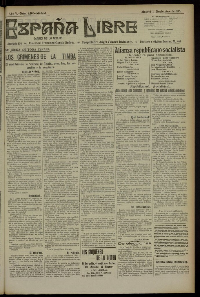 Miniatura de España Libre : Diario de la noche del 11 de noviembre de 1915, nº 1465
