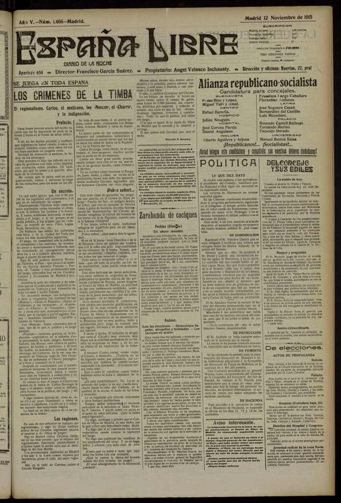 Miniatura de España Libre : Diario de la noche del 12 de noviembre de 1915, nº 1466