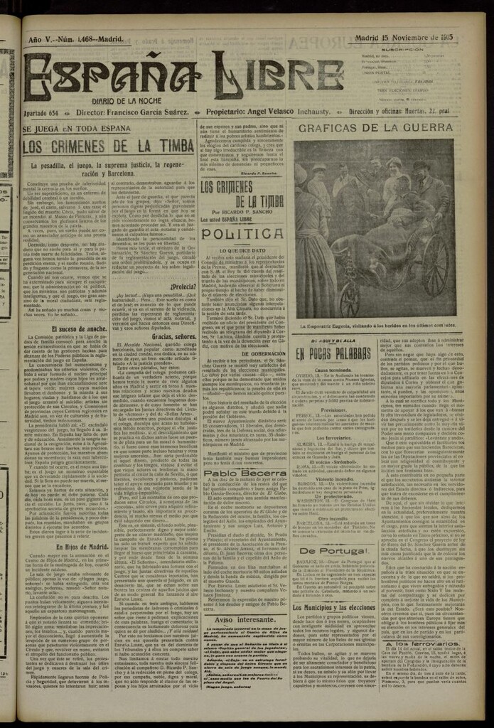 Miniatura de España Libre : Diario de la noche del 15 de noviembre de 1915, nº 1468