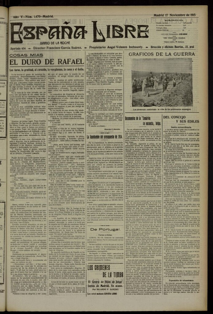 Miniatura de España Libre : Diario de la noche del 17 de noviembre de 1915, nº 1470