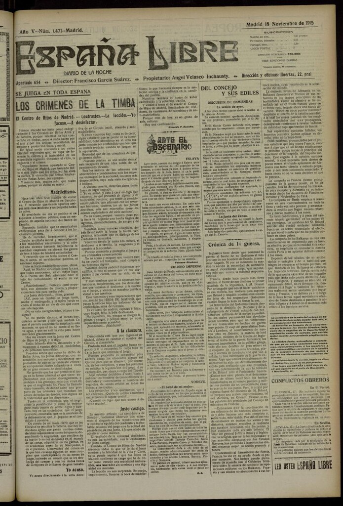 Miniatura de España Libre : Diario de la noche del 18 de noviembre de 1915, nº 1471