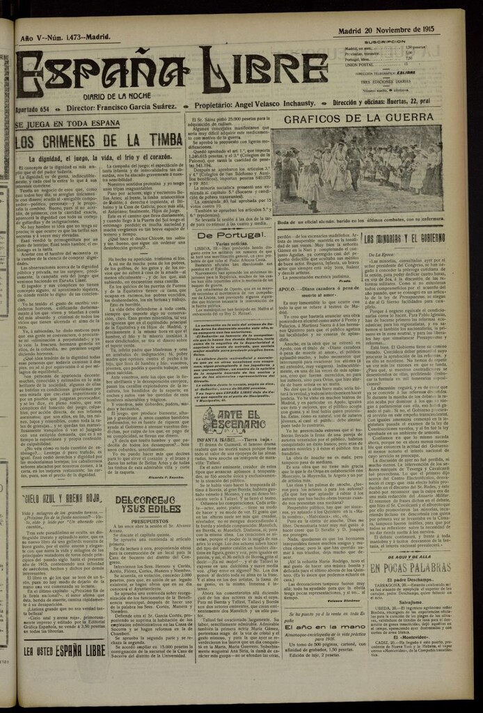 Miniatura de España Libre : Diario de la noche del 20 de noviembre de 1915, nº 1473