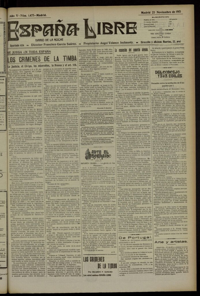 Miniatura de España Libre : Diario de la noche del 23 de noviembre de 1915, nº 1475