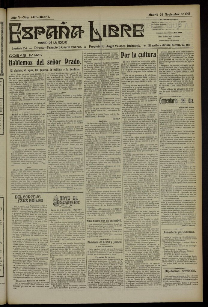 Miniatura de España Libre : Diario de la noche del 24 de noviembre de 1915, nº 1476