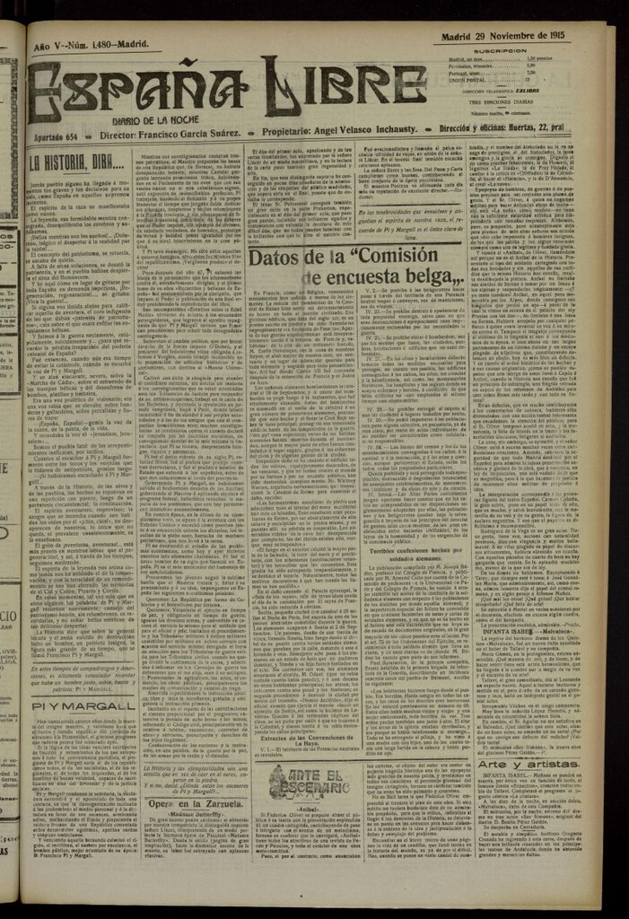 Miniatura de España Libre : Diario de la noche del 29 de noviembre de 1915, nº 1480