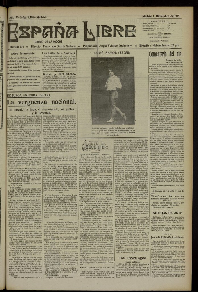 Miniatura de España Libre : Diario de la noche del 1 de diciembre de 1915, nº 1482