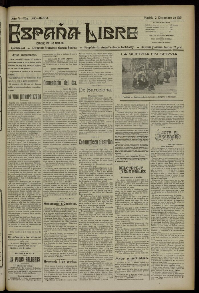 Miniatura de España Libre : Diario de la noche del 2 de diciembre de 1915, nº 1483