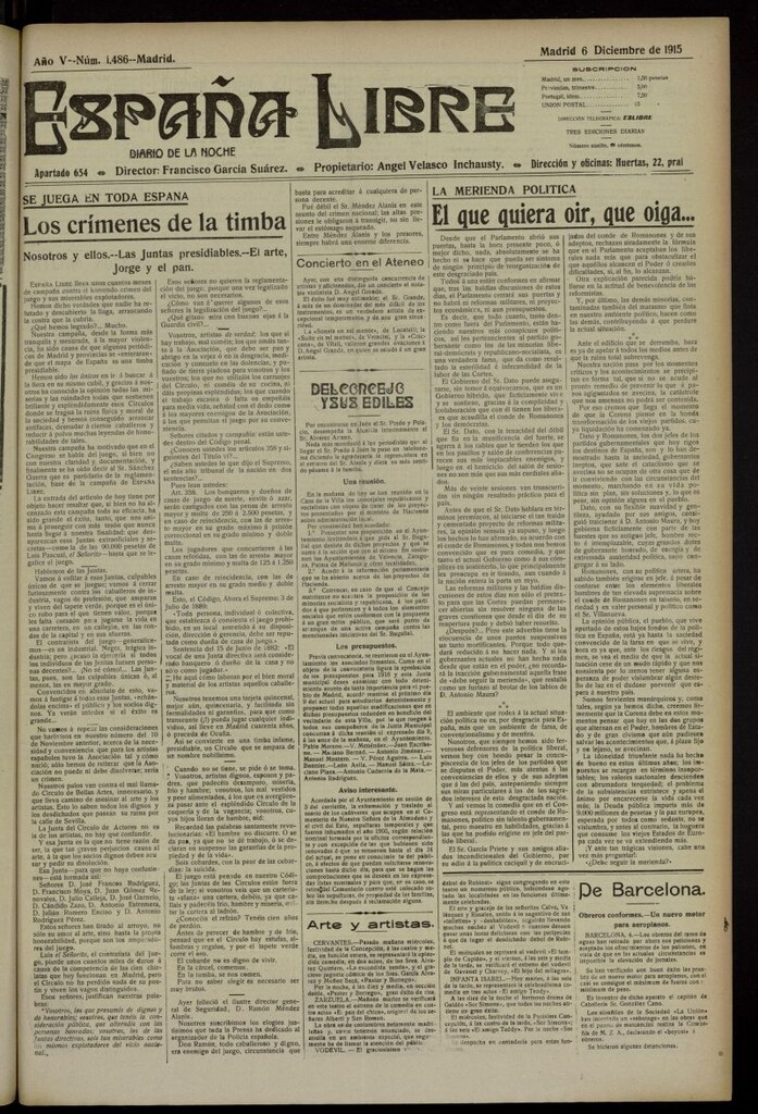 Miniatura de España Libre : Diario de la noche del 6 de diciembre de 1915, nº 1486