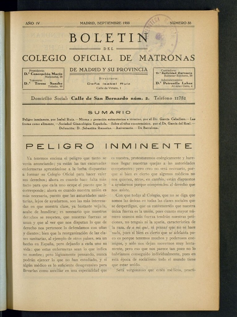 Miniatura de Boletín del Colegio Oficial de Matronas de Madrid y su Provincia de septiembre de 1933