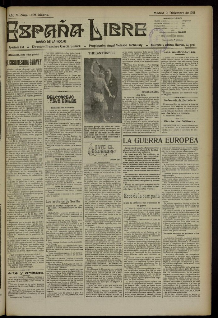 Miniatura de España Libre : Diario de la noche del 21 de diciembre de 1915, nº 1499