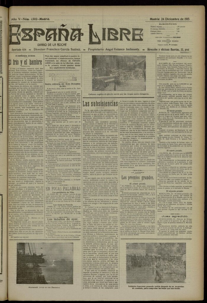 Miniatura de España Libre : Diario de la noche del 24 de diciembre de 1915, nº 1502