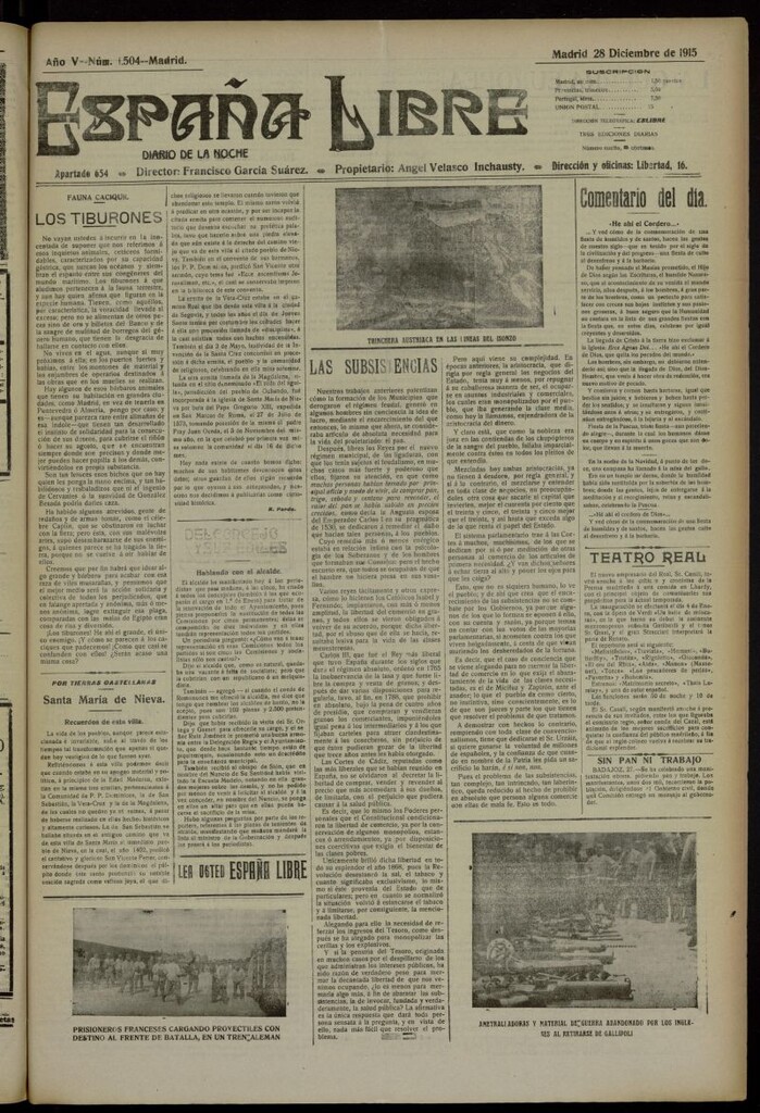 Miniatura de España Libre : Diario de la noche del 28 de diciembre de 1915, nº 1504