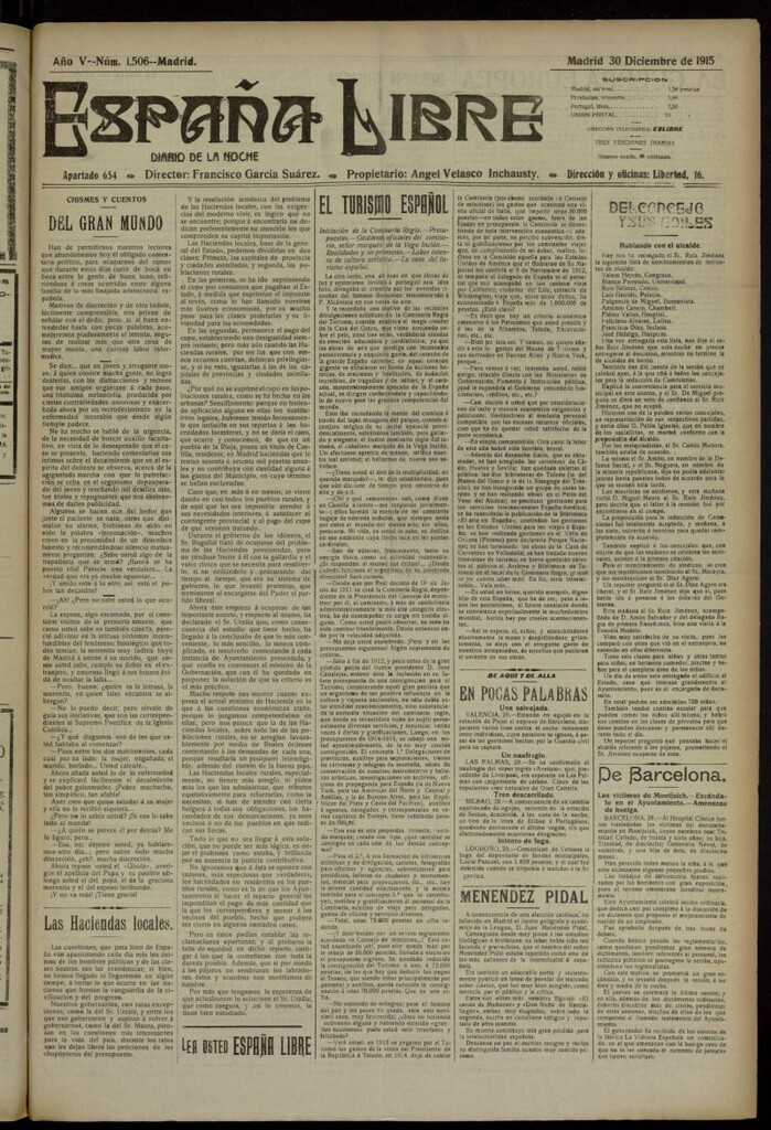 Miniatura de España Libre : Diario de la noche del 30 de diciembre de 1915, nº 1506