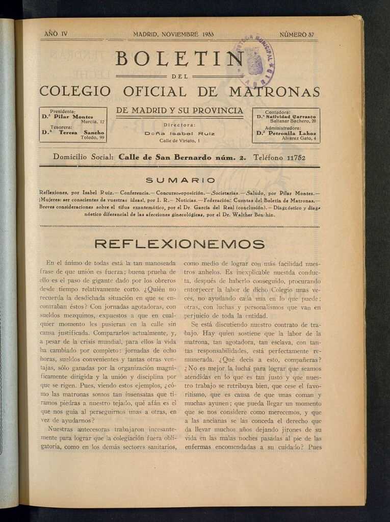 Miniatura de Boletín del Colegio Oficial de Matronas de Madrid y su Provincia de noviembre de 1933