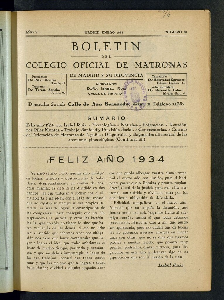 Miniatura de Boletín del Colegio Oficial de Matronas de Madrid y su Provincia de enero de 1934