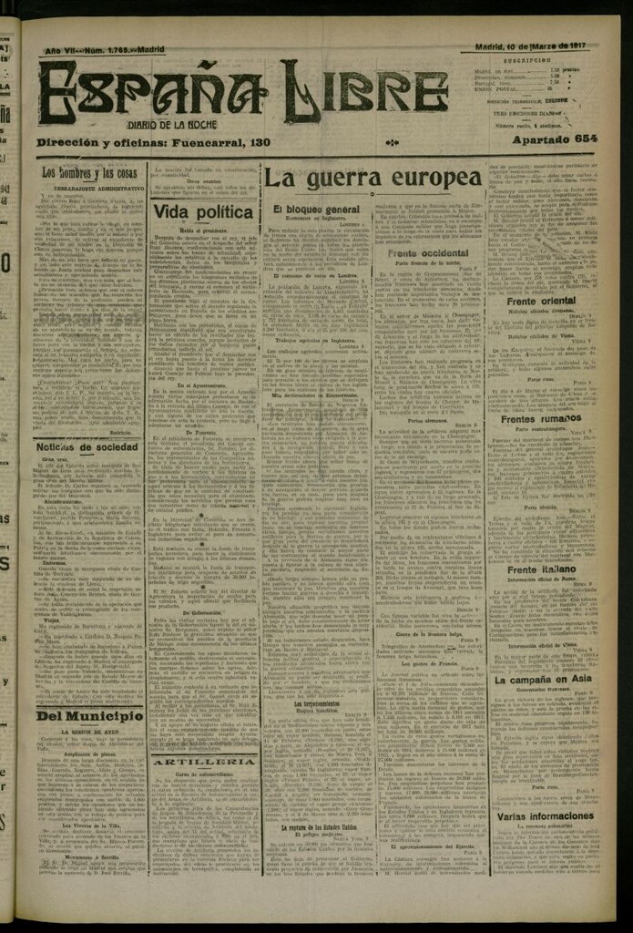 Miniatura de España Libre : Diario de la noche del 10 de marzo de 1917, nº 1765