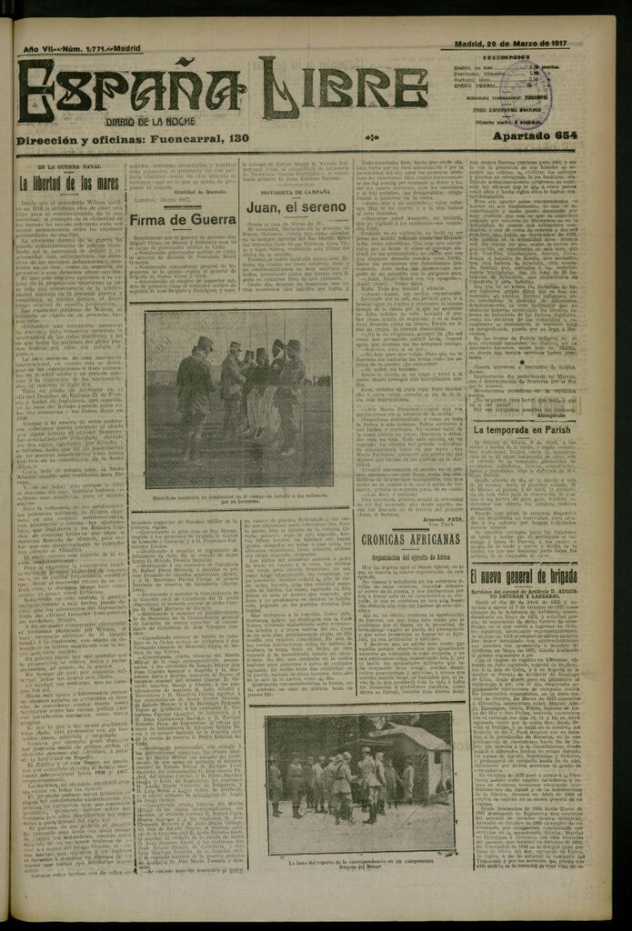 Miniatura de España Libre : Diario de la noche del 29 de marzo de 1917, nº 1771