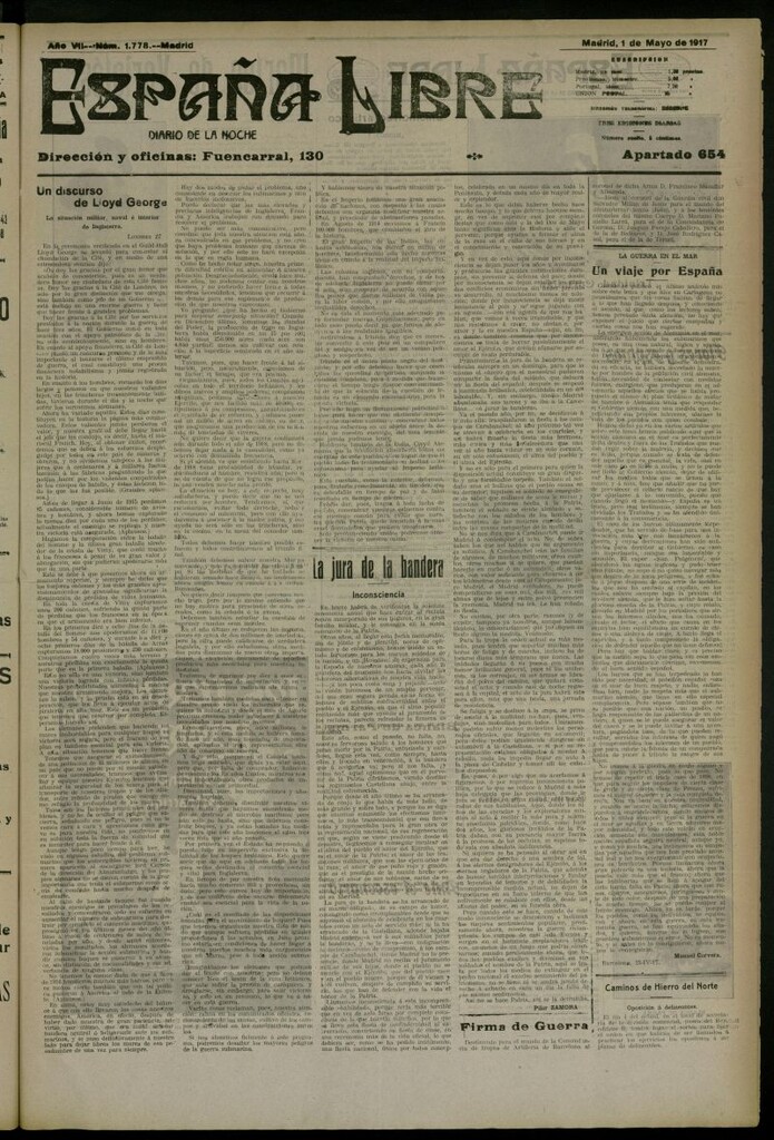 Miniatura de España Libre : Diario de la noche del 1 de mayo de 1917, nº 1778
