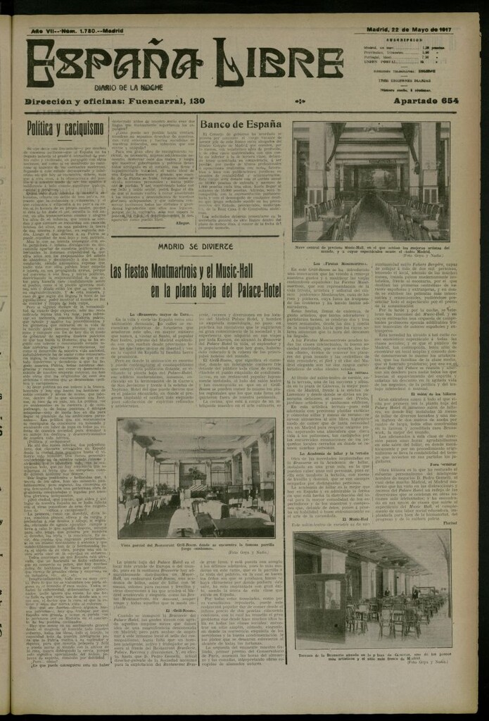 Miniatura de España Libre : Diario de la noche del 22 de mayo de 1917, nº 1780