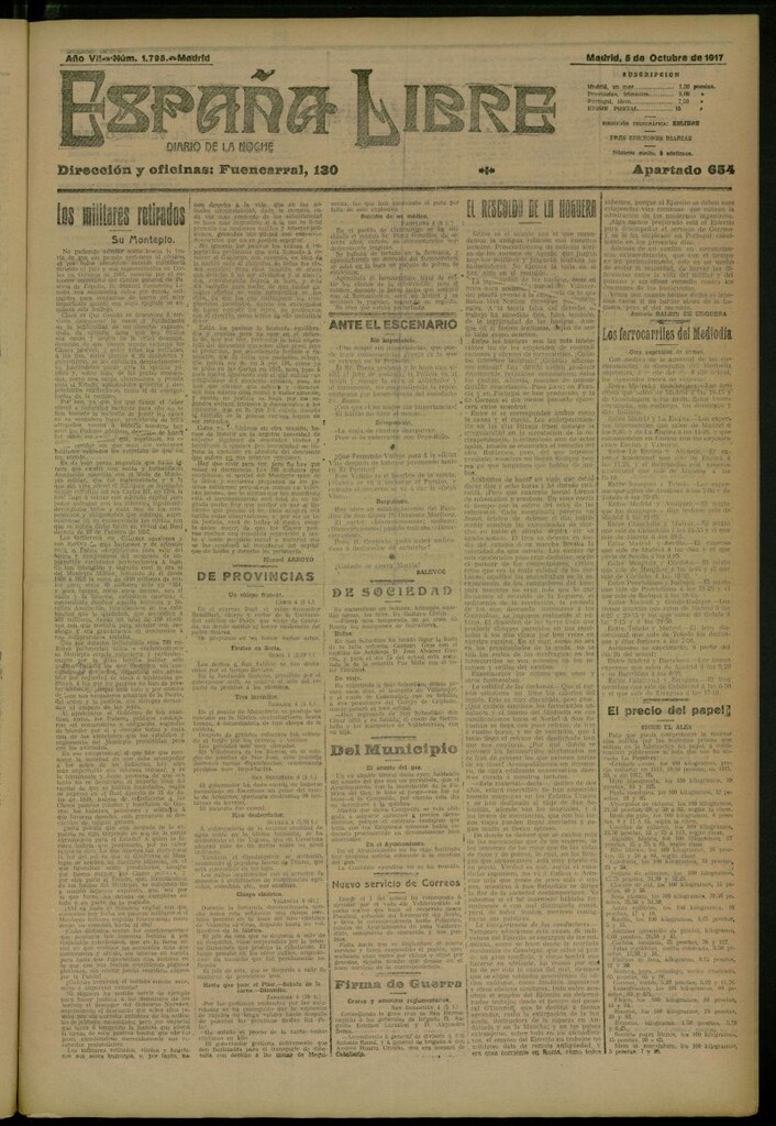 Miniatura de España Libre : Diario de la noche del 5 de octubre de 1917, nº 1795