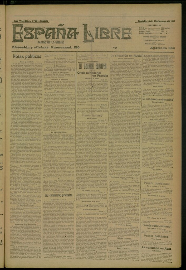 Miniatura de España Libre : Diario de la noche del 16 de noviembre de 1917, nº 1796