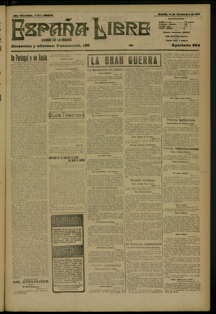 Miniatura de España Libre : Diario de la noche del 14 de diciembre de 1917, nº 1797