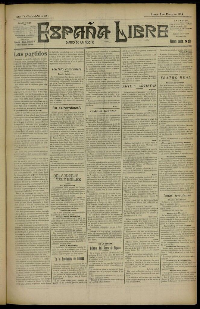 Miniatura de España Libre : Diario de la noche del 5 de enero de 1914, nº 864