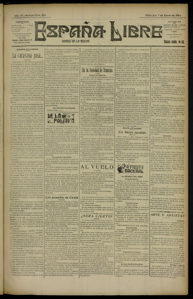 Miniatura de España Libre : Diario de la noche del 7 de enero de 1914, nº 866