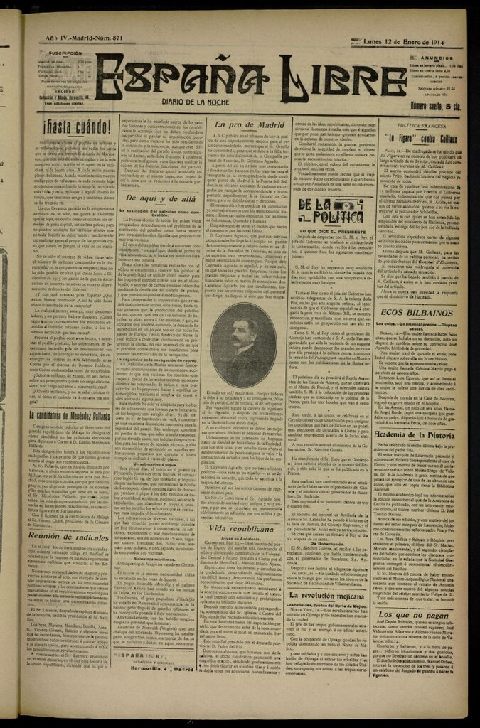 Miniatura de España Libre : Diario de la noche del 12 de enero de 1914, nº 871