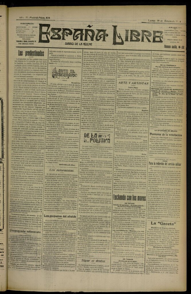 Miniatura de España Libre : Diario de la noche del 19 de enero de 1914, nº 878