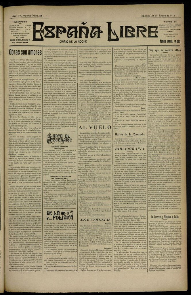 Miniatura de España Libre : Diario de la noche del 24 de enero de 1914