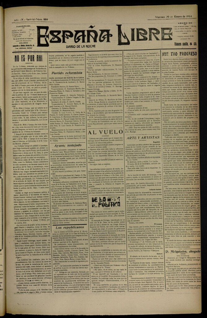 Miniatura de España Libre : Diario de la noche del 30 de enero de 1914, nº 889