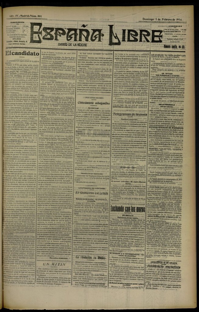 Miniatura de España Libre : Diario de la noche del 1 de febrero de 1914, nº 891