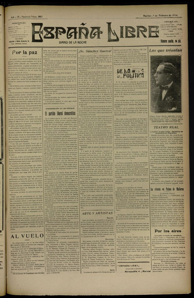 Miniatura de España Libre : Diario de la noche del 3 de febrero de 1914, nº 893