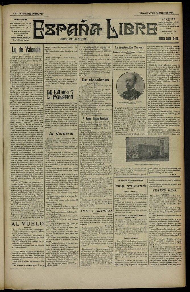 Miniatura de España Libre : Diario de la noche del 27 de febrero de 1914, nº 917