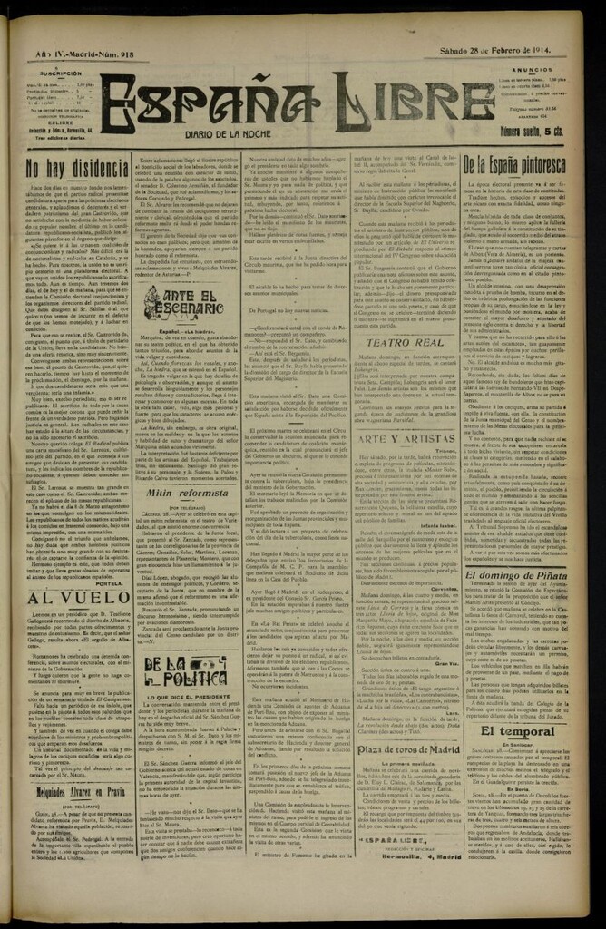 Miniatura de España Libre : Diario de la noche del 28 de febrero de 1914, nº 918