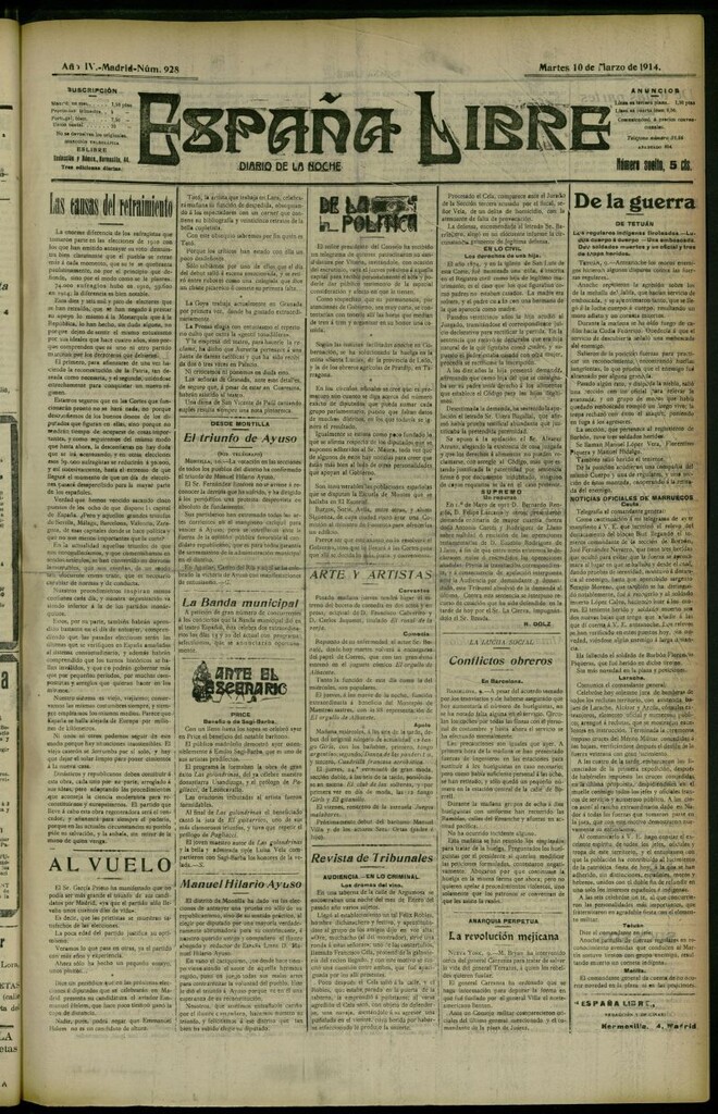 Miniatura de España Libre : Diario de la noche del 10 de marzo de 1914, nº 928