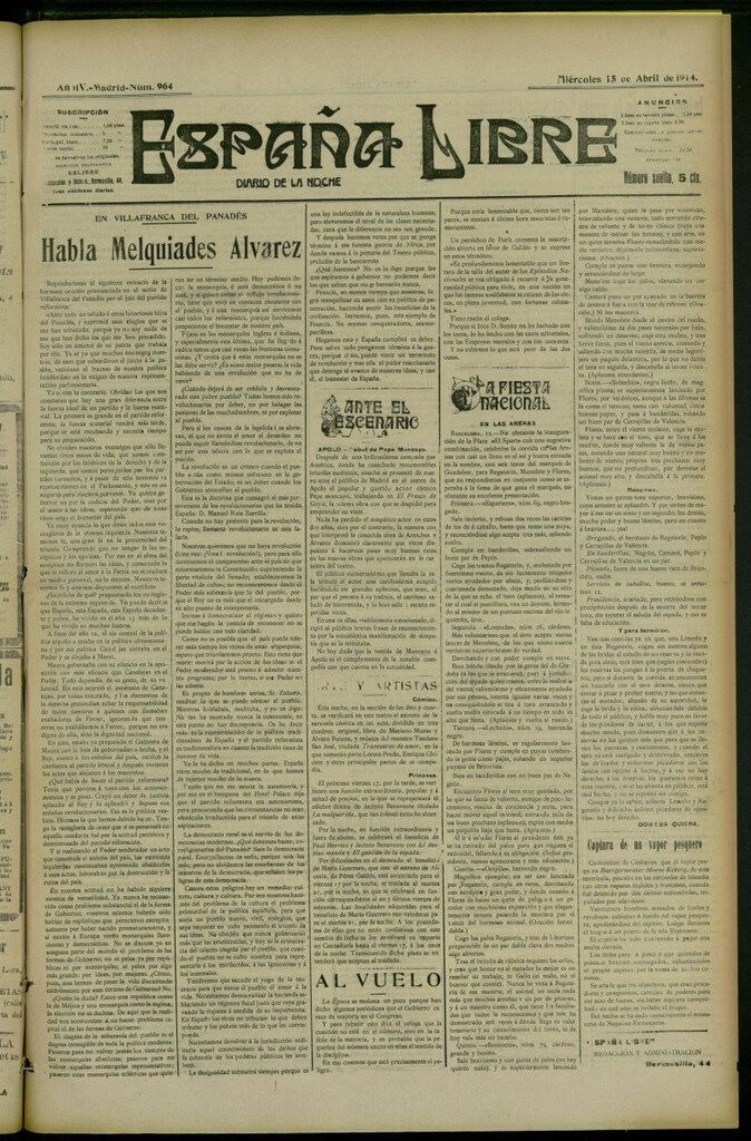 Miniatura de España Libre : Diario de la noche del 15 de abril de 1914, nº 964