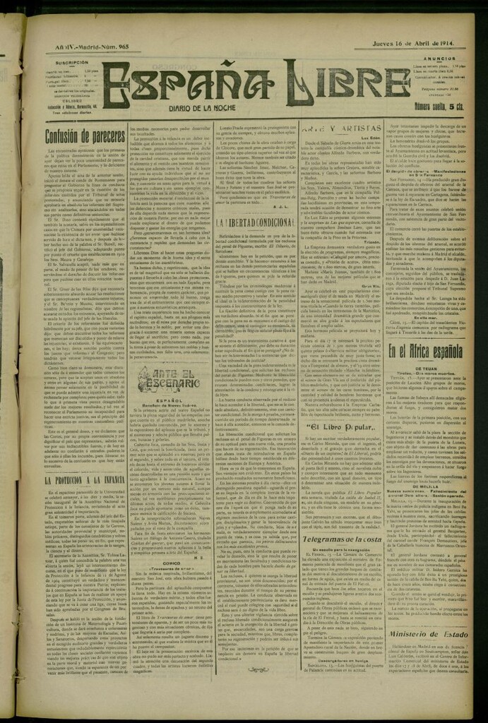 Miniatura de España Libre : Diario de la noche del 16 de abril de 1914, nº 965